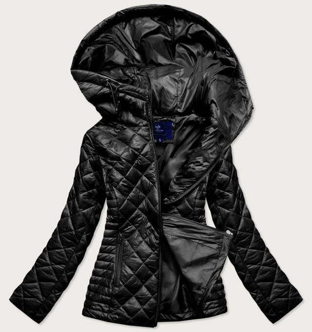 Černá prošívaná dámská bunda s kapucí (LY-01) - S (36) - odcienie czerni