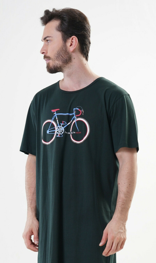 Pánská noční košile s krátkým rukávem Old bike - tmavě zelená 2XL