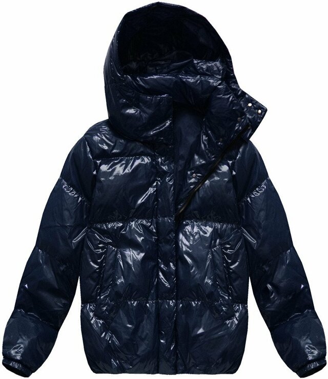 Tmavě modrá lesklá bunda typu oversize (7121) - L (40) - tmavěmodrá