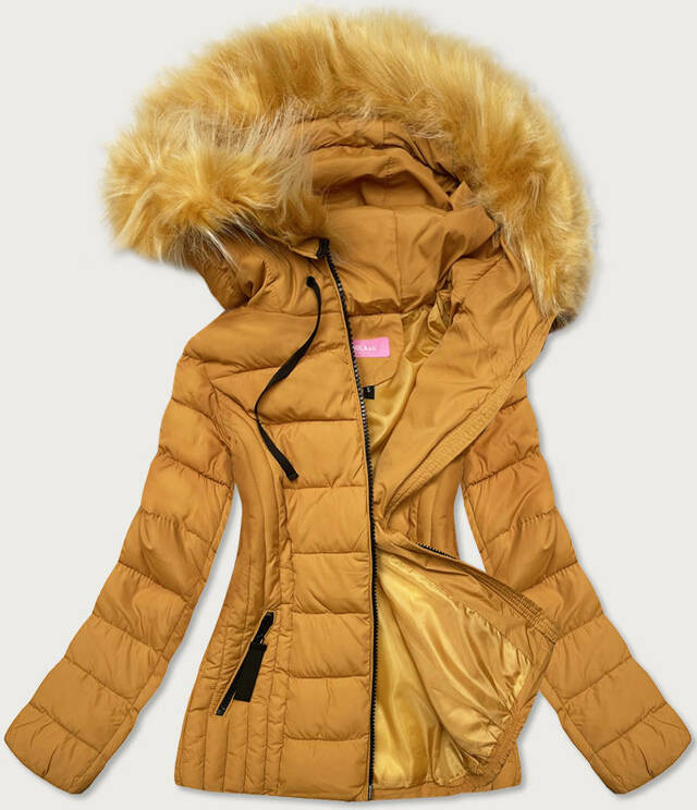 Tenká žlutá dámská zimní bunda s kapucí (8943-C) - L (40) - odcienie żółtego