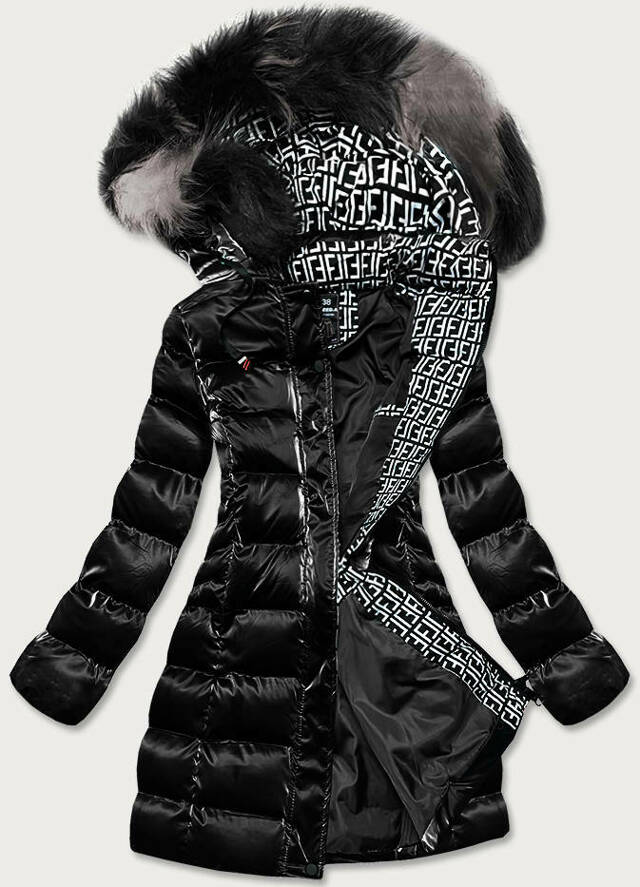 Černá péřová dámská zimní bunda (XW822X) - XXL (44) - odcienie czerni