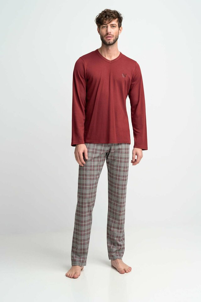 Vamp - Pohodlné dvoudílné pánské pyžamo 15952 - Vamp - XXL - vínová/vzor