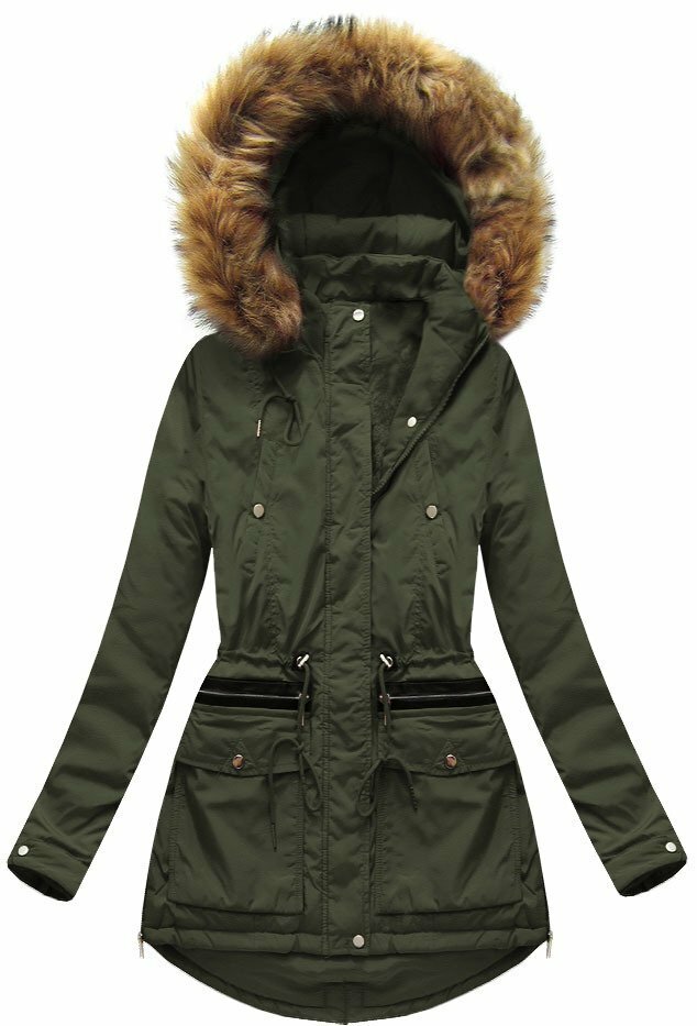 Teplá dámská zimní bunda v army barvě s kapucí (7308) - XXL (44) - army