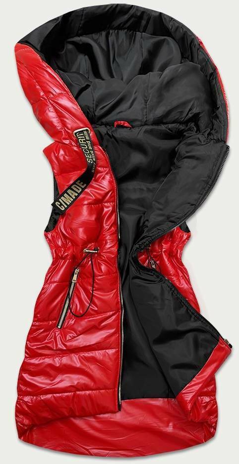 Lesklá červená vesta s kapucí (B9782-4) - XXL (44) - červená