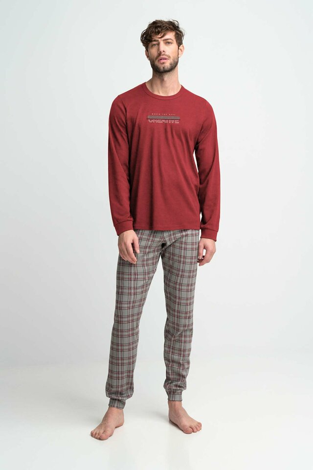 Vamp - Pohodlné dvoudílné pánské pyžamo 15951 - Vamp - XXL - tm.šedá-vzor