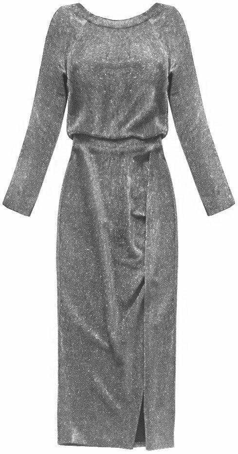 Lesklé stříbrné dámské šaty v délce midi (166ART) - ONE SIZE - stříbrná