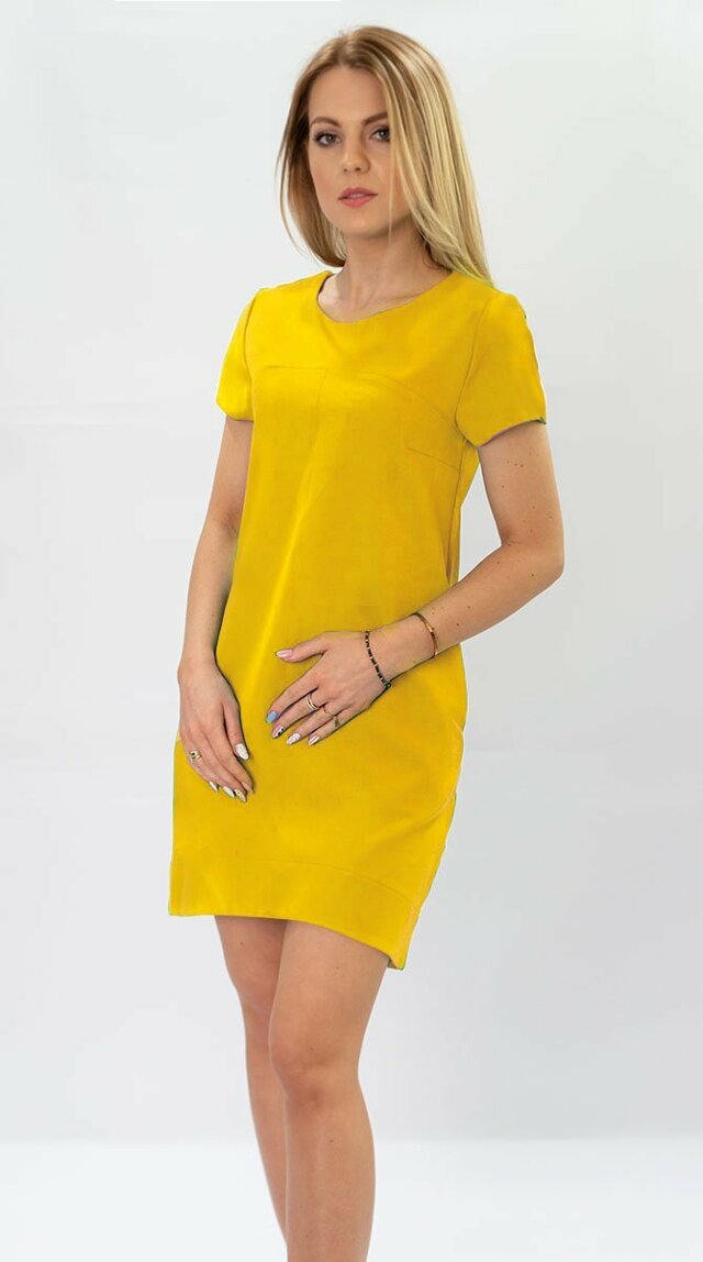 Žluté trapézové šaty (435ART) - S (36) - žlutá