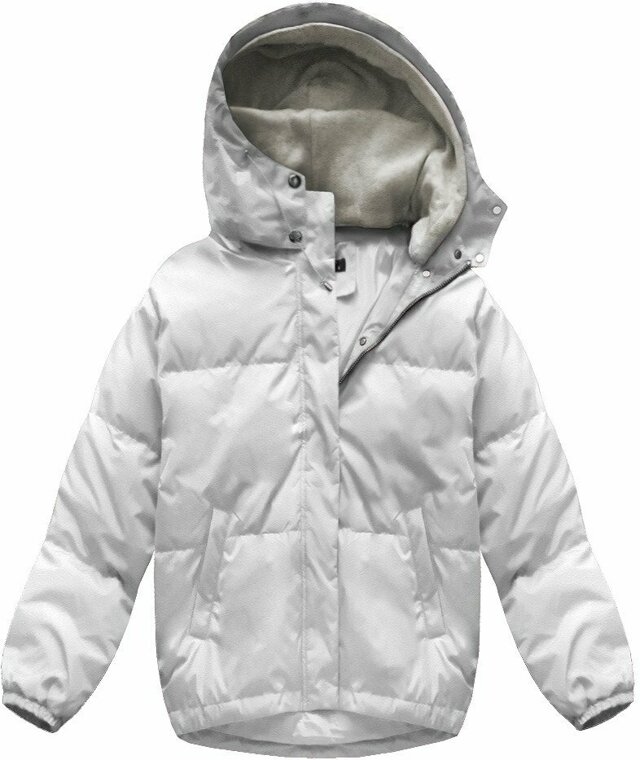 Krátká bílá dámská zimní bunda s přírodní péřovou výplní (7113) - L (40) - odcienie bieli