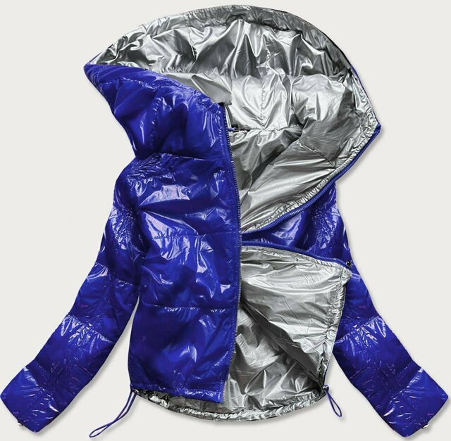 Světle modrá lesklá prošívaná dámská bunda s kapucí (B9560) - S (36) - odcienie niebieskiego