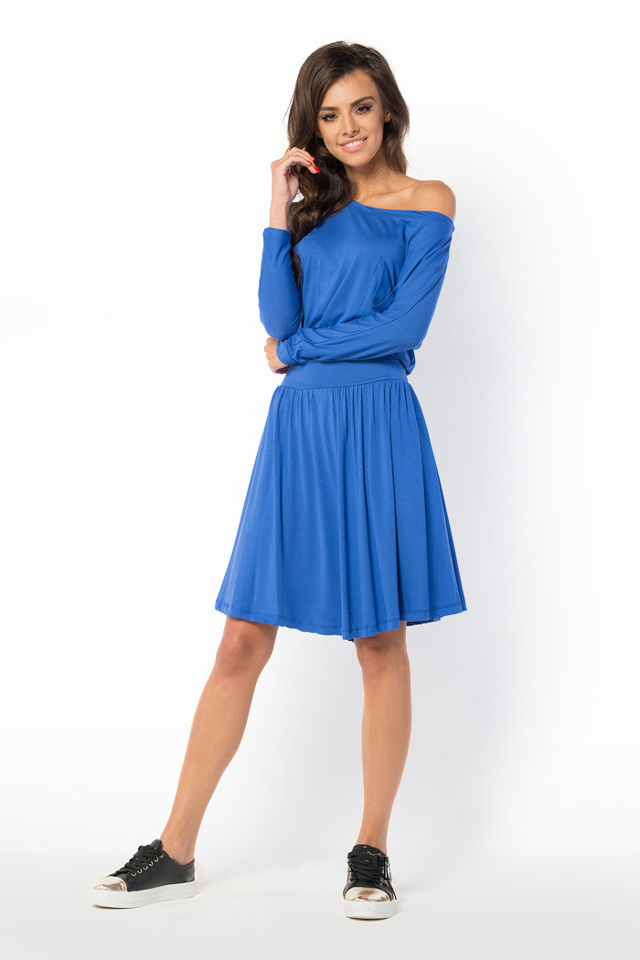 Letní šaty dámské ve volném střihu značkové středně dlouhé modré - Modrá - Makadamia - L