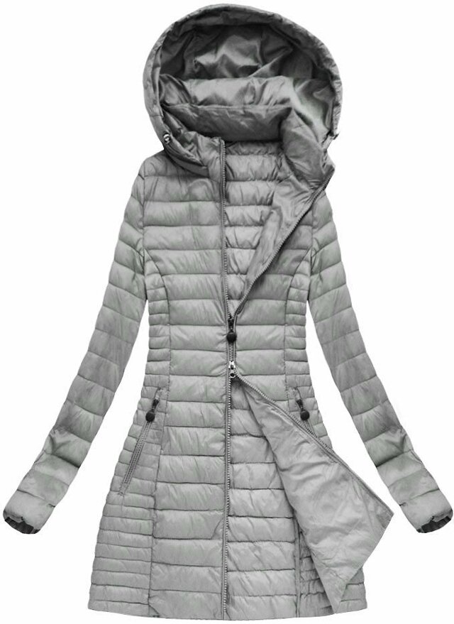 Šedá dámská jarní bunda s kapucí (XB7127X) - S (36) - šedá