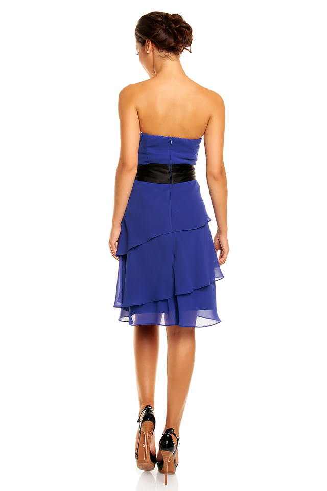 Společenské šaty korzetové značkové MAYAADI s mašlí a sukní s volány modré - Modrá - MAYAADI - XL