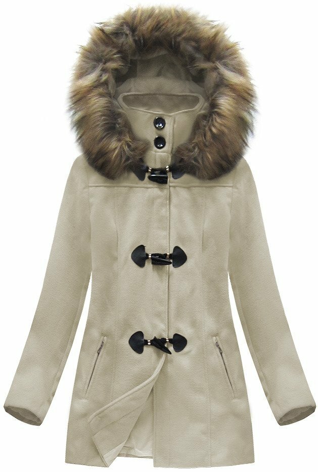 Béžový dámský kabátek s kapucí (3356) - XL (42) - béžová