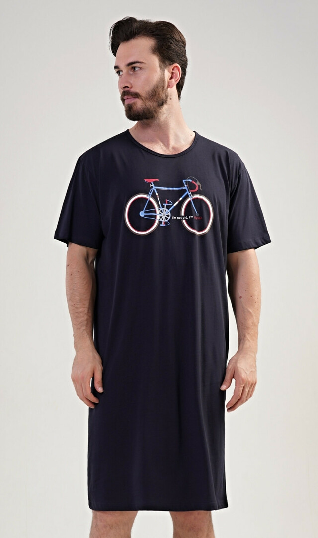 Pánská noční košile s krátkým rukávem Bike - tmavě modrá M