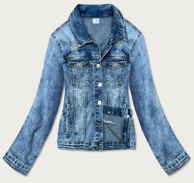 Světle modrá dámská džínová bunda s límcem (GD8631-K) - XL (42) - modrá