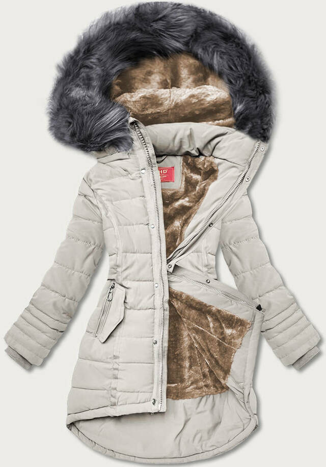 Světle béžová asymetrická dámská zimní bunda (M-21301) - S (36) - odcienie beżu