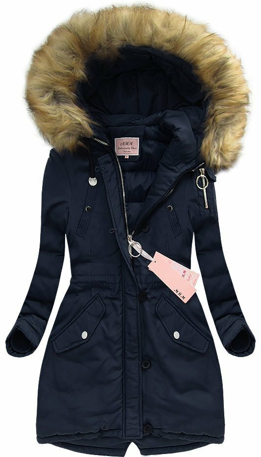 Tmavě modrá hrubší zimní bunda parka (W710) - XL (42) - tmavěmodrá