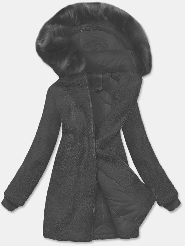 Černá dámská bunda "beránek" s kapucí (H-1030-01) - S (36) - odcienie czerni