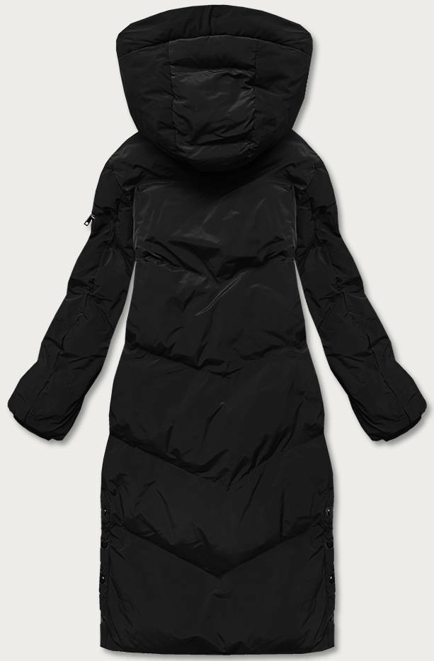 Dlouhá černá dámská zimní bunda s kožešinovou podšívkou (2M-011) - XXL (44) - odcienie czerni