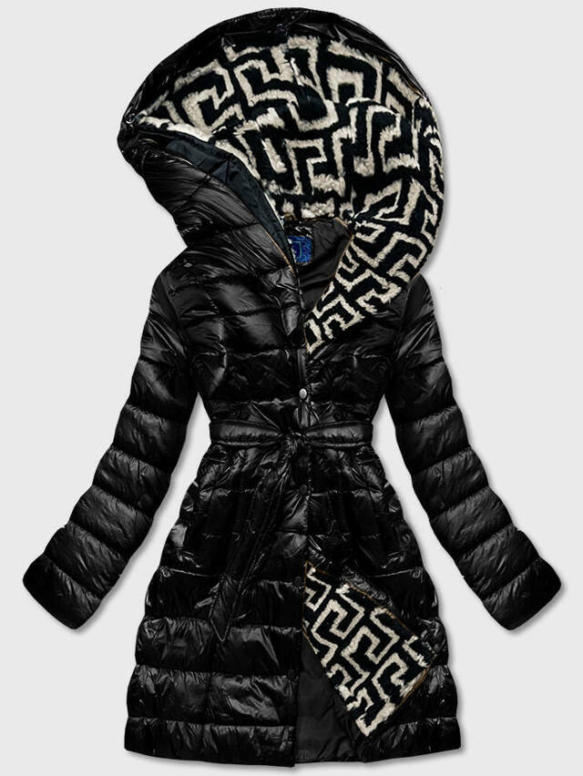 Lehká černá dámská zimní bunda se zateplenou kapucí (OMDL-019) - XXL (44) - odcienie czerni