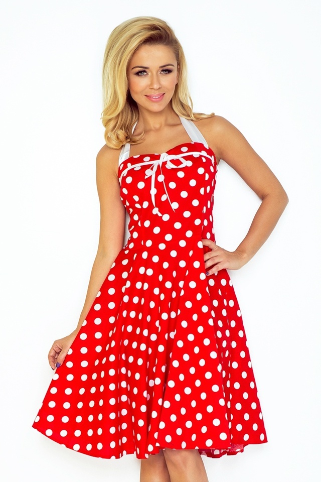 Červené rockabilly pin up šaty s puntíky 30-21 - UNI