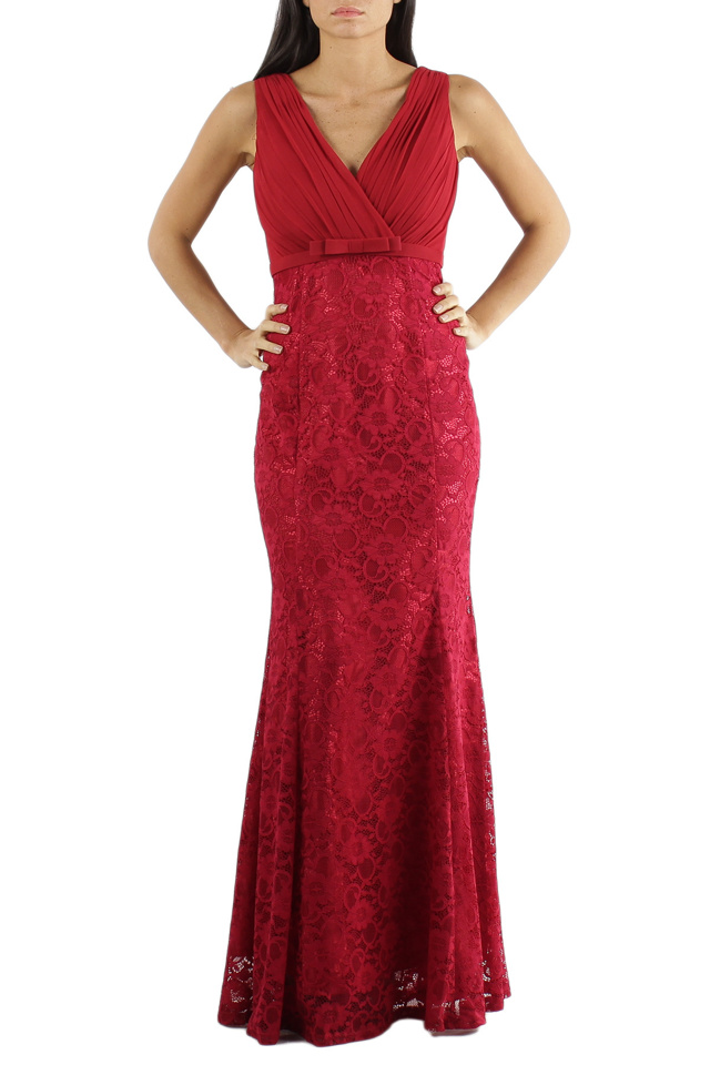 Společenské šaty krajkové dlouhé luxusní značkové CHARM'S Paris červené - Červená - CHARM'S Paris - XS