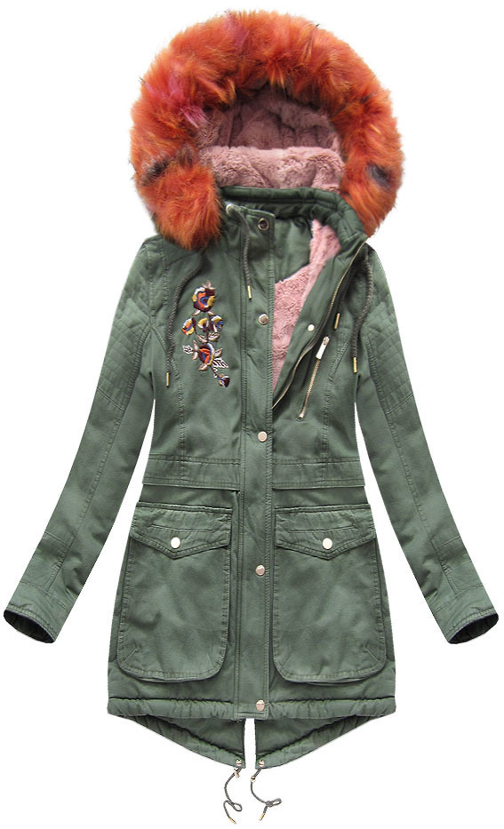 Khaki zimní dámská parka s kapucí(K5003) - XL (42) - khaki