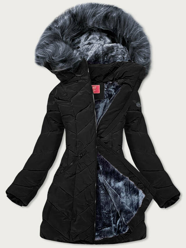 Černá zimní dámská bunda s kapucí (M-21308) - S (36) - odcienie czerni