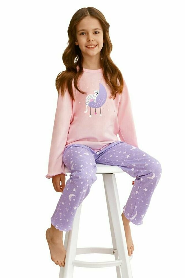 Dívčí pyžamo Livia růžové s kočkou - 86