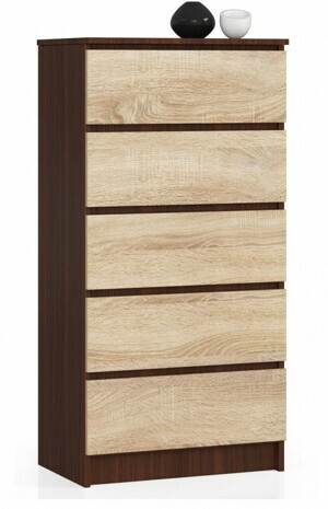 Ak furniture Komoda Kuba 60 cm - 5 šuplíků wenge/sonoma