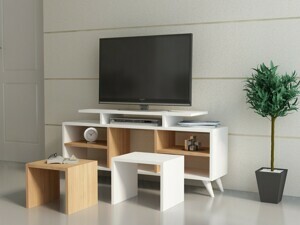 Kalune Design TV stolek KUTAY se stolky 120 cm bílý/teak