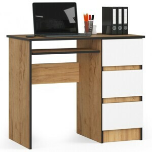 Ak furniture Psací stůl A-6 90 cm dub craft zlatý/bílý pravý