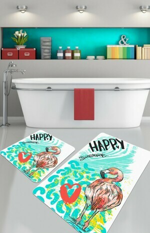 L'essentiel Sada 2 kusů koupelnových předložek Happy Flamingo bílá/modrá