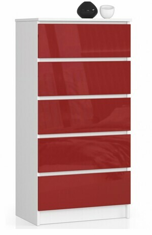 Ak furniture Komoda Kuba 60 cm - 5 šuplíků bílá/červená