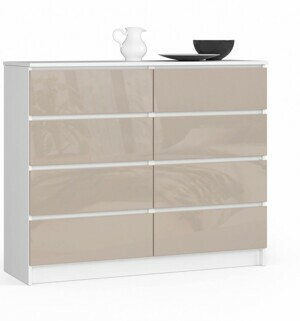 Ak furniture Komoda Kuba 120 cm 8 šuplíků bílá/cappuccino