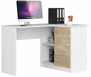 Ak furniture Rohový psací stůl B16 124 cm bílý/dub sonoma pravý