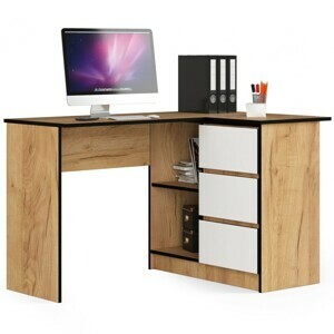 Ak furniture Rohový psací stůl B16 124 cm dub craft zlatý/bílý pravý
