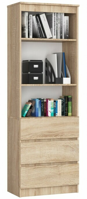 Ak furniture Kancelářský regál Rexa 60 cm 3 šuplíky a 2 police dub sonoma