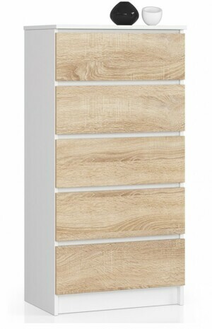 Ak furniture Komoda Kuba 60 cm - 5 šuplíků bílá/sonoma