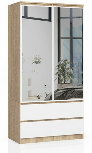 Ak furniture Šatní skříň Star se zrcadlem 90 cm dub sonoma/bílá