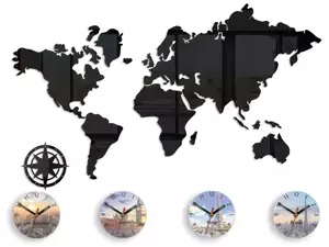 ModernClock 3D nalepovací hodiny World map černá