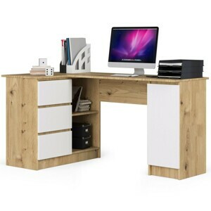 Ak furniture Rohový psací stůl B20 155 cm dub artisan/bílý levý