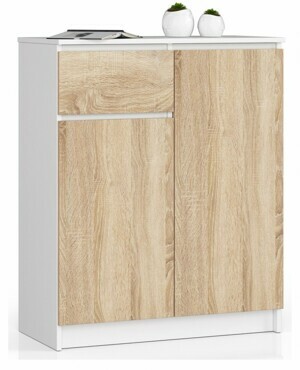 Ak furniture Komoda Kiara 80 cm 2 skříňky a 1 šuplík bílá/dub sonoma