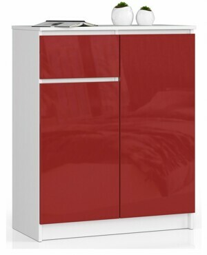 Ak furniture Komoda Kiara 80 cm 2 skříňky a 1 šuplík bílá/červená