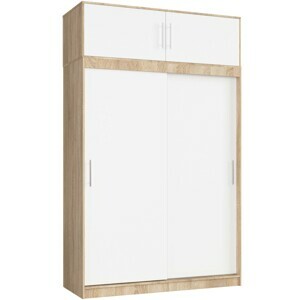 Ak furniture Šatní skříň s posuvnými dveřmi a nástavcem MONO CLP 150 cm dub sonoma/bílá