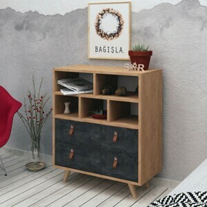 Hanah Home Komoda Pagina VI 70 cm dub craft zlatý/tmavý beton