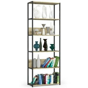 Ak furniture Knihovna Rita s kovovým rámem 70 cm - černá/dub artisan - 6 polic