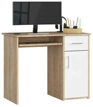 Ak furniture Volně stojící psací stůl Pin 90 cm dub sonoma/bílý