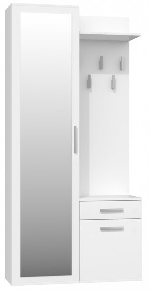 TP Living Předsíňová stěna se zrcadlem a šuplíky DUO bílá mat