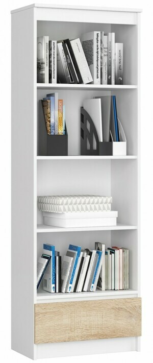 Ak furniture Kancelářský regál Rexa 60 cm 1 šuplík a 4 police bílý/sonoma